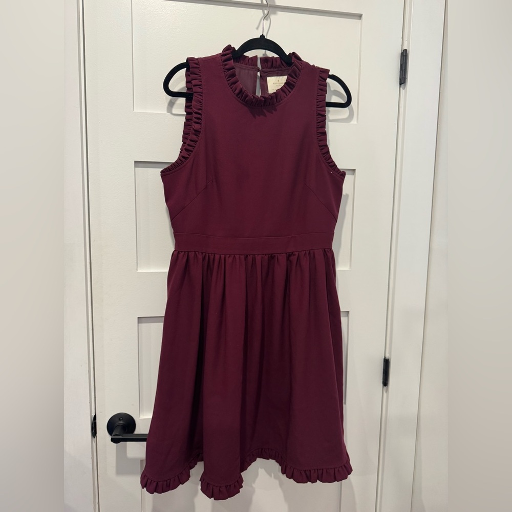 kate spade Sleeveless Ruffle Trim Midi Dress in Burgundy